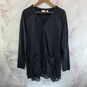 Logo by Lori Goldstein Cardigan Womens Large Black Chiffon Lace Trim Tee Jersey